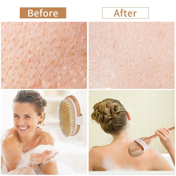 Natural Bristle Body Brush - Wooden Spa Scrubber for Dry Skin & Shower Care | US
