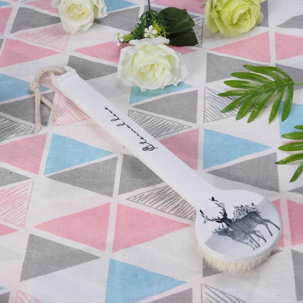 Long Handle Bath Scrubber Printed Body Brush Exfoliating Shower Brush (Wapiti)