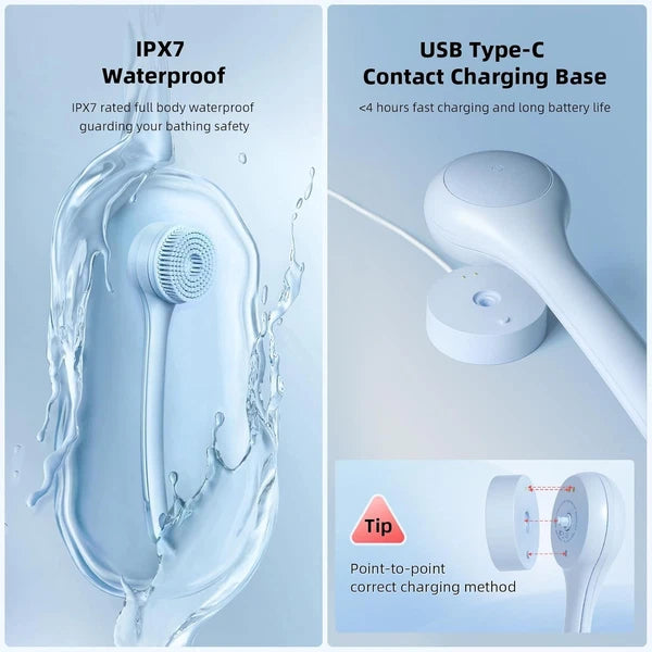 Luxury Dual Handle Electric Bath Brush with 3 Heads for Exfoliating & Cleansing