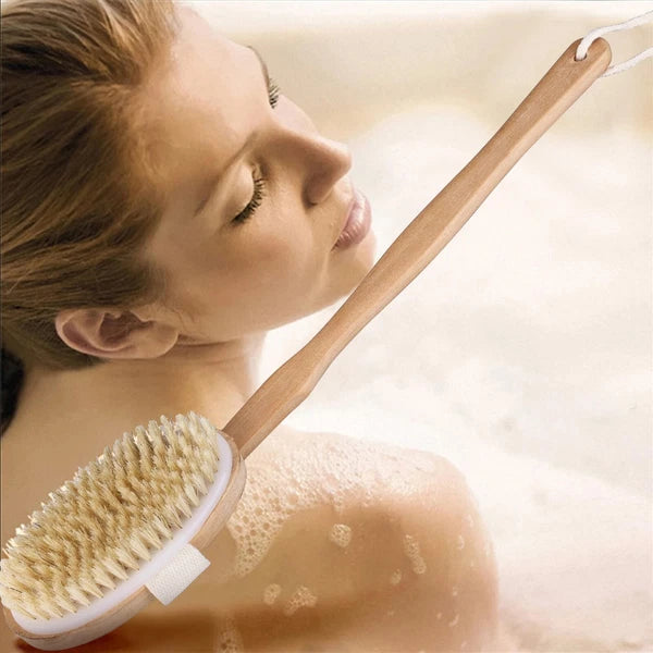 Natural Bristle Body Brush - Wooden Spa Scrubber for Dry Skin & Shower Care | US