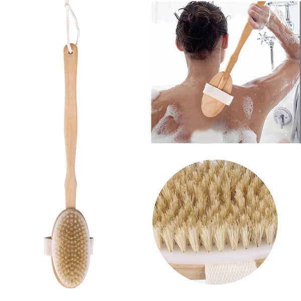 Natural Bristle Body Brush - Wooden Spa Scrubber for Dry Skin & Shower Care | US