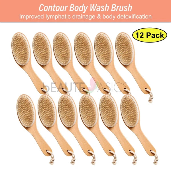 12-PCS 100% Natural Boar Bristle Spa Body Brush Contour Wooden Handle SA2011x12