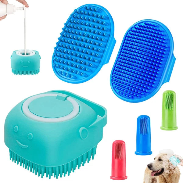 6PCS Dog Bath Brush & Dog Toothbrush | Adjustable Handle Shampoo Brush & Scrubbe