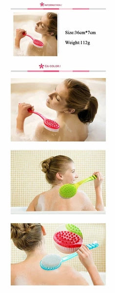 Bath Brush Back Body Shower Sponge Scrubber Handle For Exfoliating Skin Massager