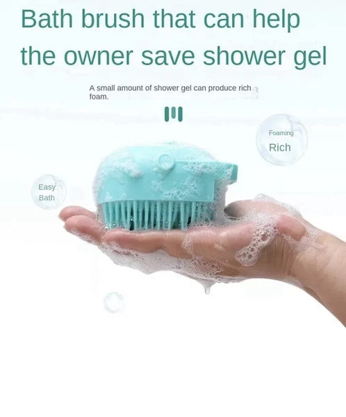 Bath Massage Brush With Soap And Shampoo Dispenser Soft Silicone Bristle.