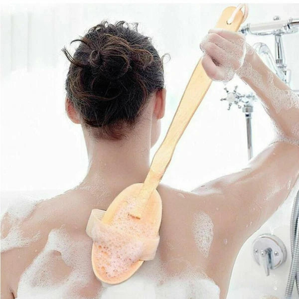 Durable Natural Long-Handled Bath Shower Body Back Dry Skin Spa Scrubber Brush D