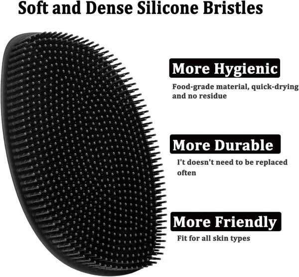 Silicone Body Scrubber Flat Shower Brush Gentle Exfoliating and Massage,Long Bri