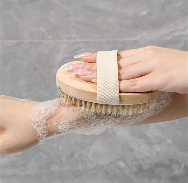 1pc Natural Bristle Shower Brush Wooden Bath Body Scrubber Long Handle