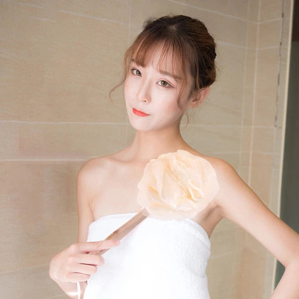 Exfoliating Mesh Loofah Bath Brush Long Handle for Shower and Skin Care