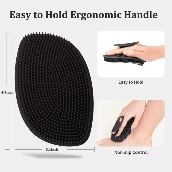 Silicone Body Scrubber Flat Shower Brush Gentle Exfoliating and Massage,Long Bri