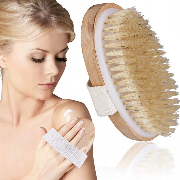 Natural Bristle Body Brush - Wooden Spa Scrubber for Dry Skin & Shower Care | US