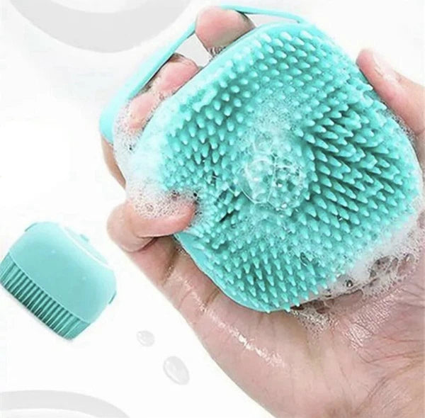 Bath Massage Brush With Soap And Shampoo Dispenser Soft Silicone Bristle.