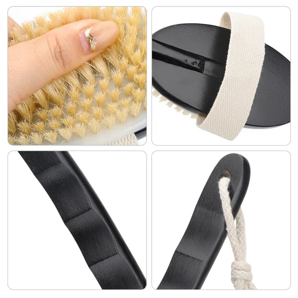 18.5" Long Handle Back Scrubber, Detachable Bath Body Bristle Brush for Shower