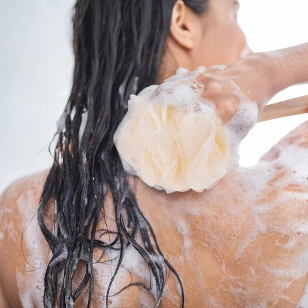 Exfoliating Mesh Loofah Bath Brush Long Handle for Shower and Skin Care