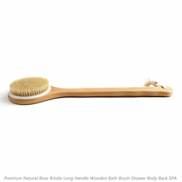 Premium Natural Boar Bristle Long Handle Wooden Bath Brush Shower Back SPA