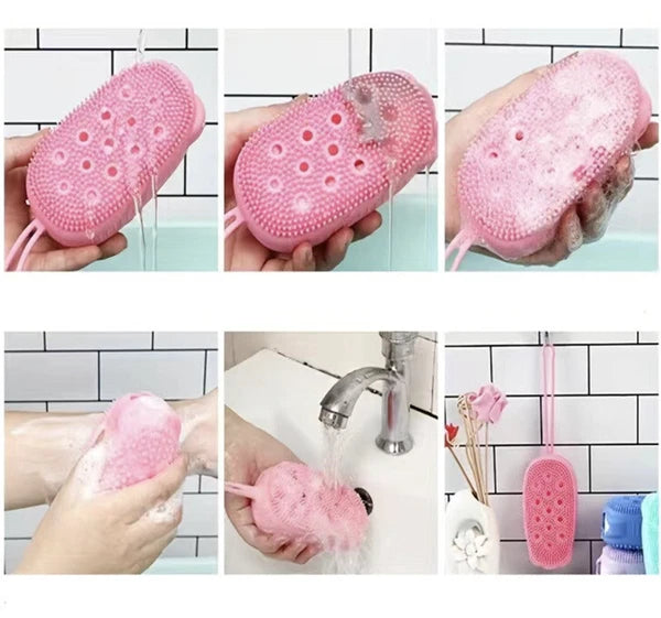 Silicone Shower Brush Body Wash Bath Exfoliating Skin Scrubber Soap Bag Green
