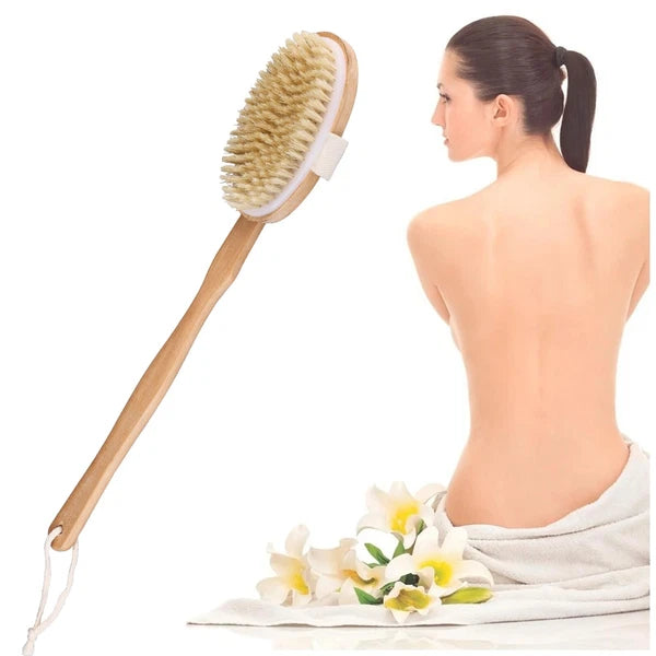 Natural Bristle Body Brush - Wooden Spa Scrubber for Dry Skin & Shower Care | US