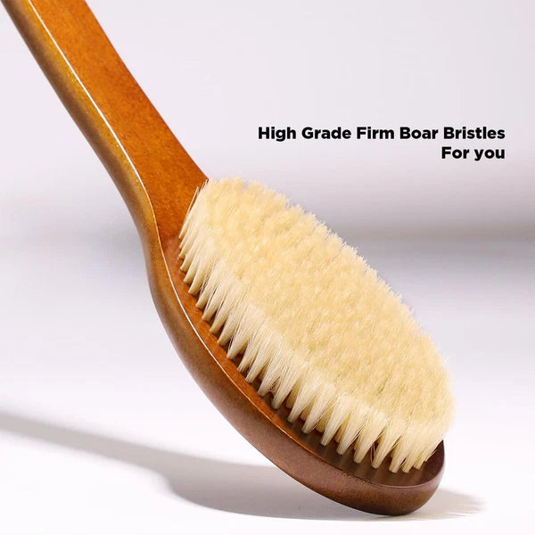 ICANdOIT-17.71Inch Natural Boar Bristles Anti-Slip Curved Long Handle Bath Brush