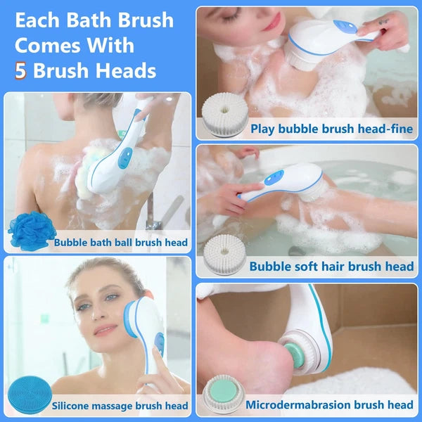 Electric Bath Brush Back Scrubber for Shower, Detachable Long Handle Exfoliat...