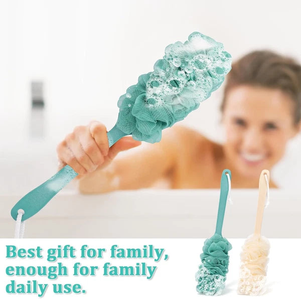 2-Pack Long-Handle Back Scrubbers with Loofah, 17" Shower Brushes for Men & Wome