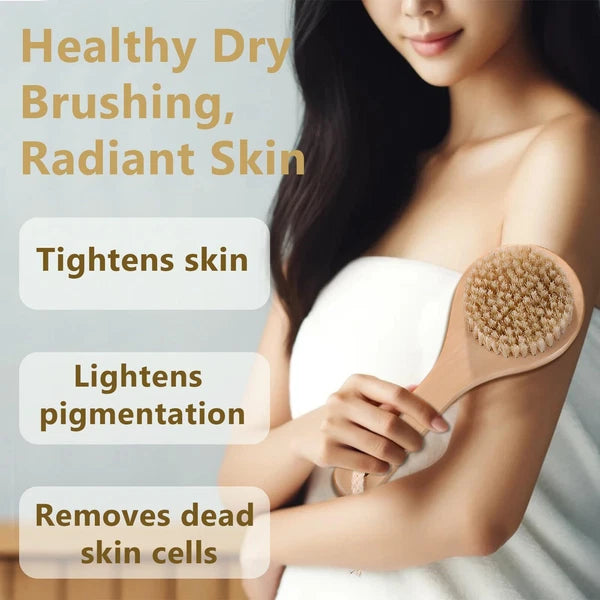 Short Handle Body Brush with Natural Bristles Wooden Handle for Exfoliating Skin