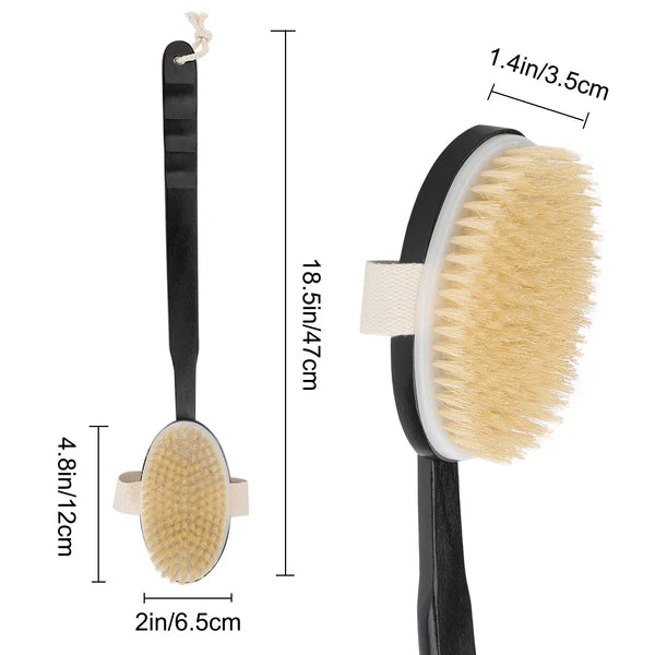 18.5" Long Handle Back Scrubber, Detachable Bath Body Bristle Brush for Shower