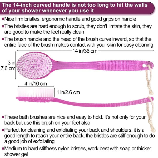 Back Bath Brush - Curved Long Handle Shower Brush with Medium Stiff Bristles ...