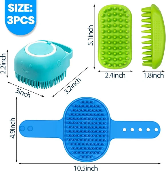 Comotech 3PCS Dog Bath Brush | Shower/Washing with Blue Green