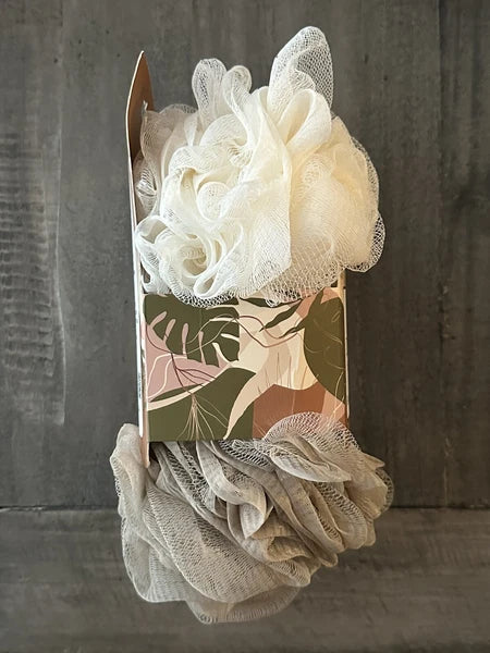 Spa Solutions 2 Pack Bath Deluxe Sponges Puffs Ivory/Tan Exfoliating & Cleansing