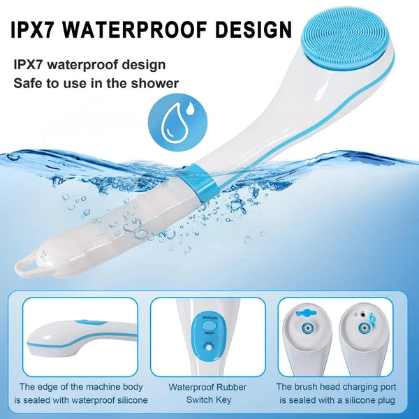 Electric Bath Brush Back Scrubber for Shower, Detachable Long Handle Exfoliat...