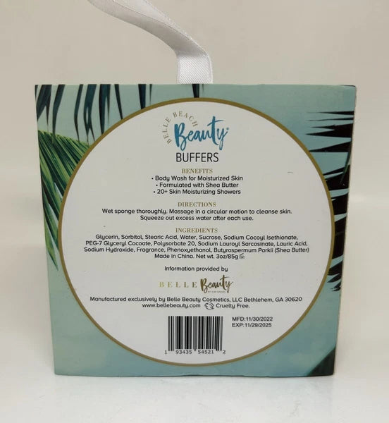 Belle Beach Beauty Buffers Body Wash Polish Cleanse Sponge Coconut Paradise 3 oz