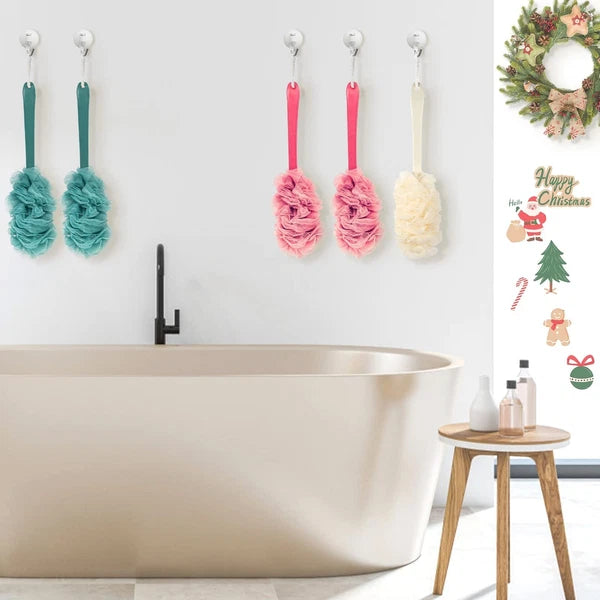 2Pack Back Scrubber for Shower Dual-Sided Loofah on a Stick as Shower Brush E