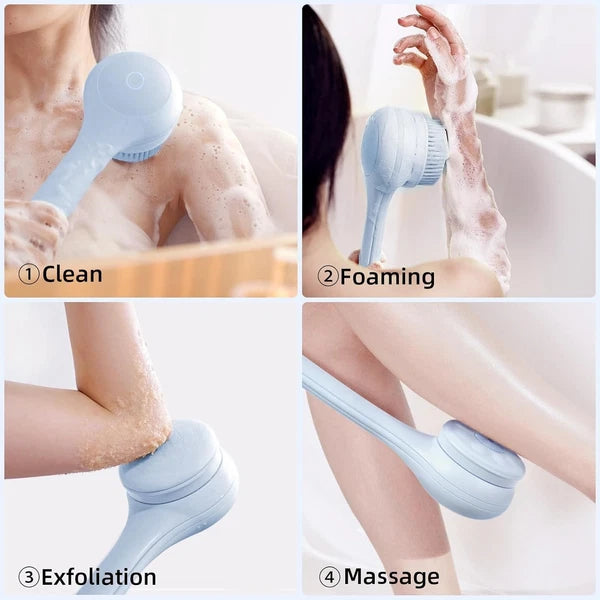 Luxury Dual Handle Electric Bath Brush with 3 Heads for Exfoliating & Cleansing