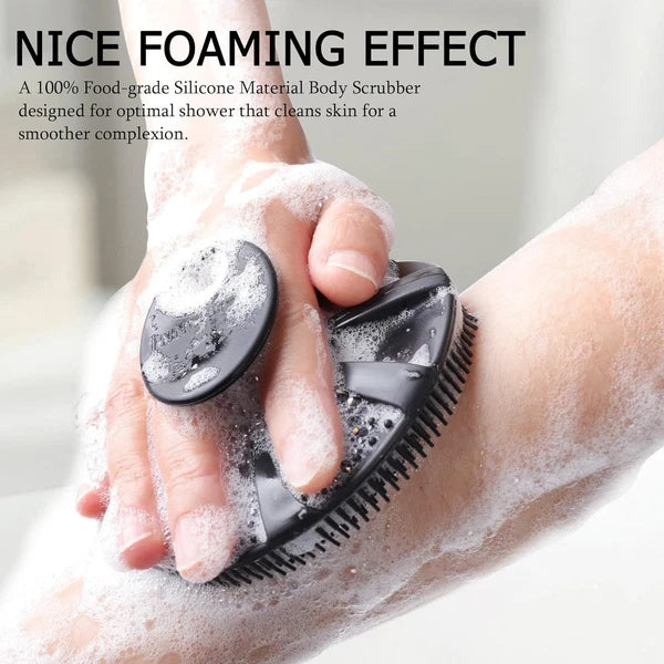 Black Soft Silicone Body Scrubber - Hygienic Exfoliating Shower Brush for Family
