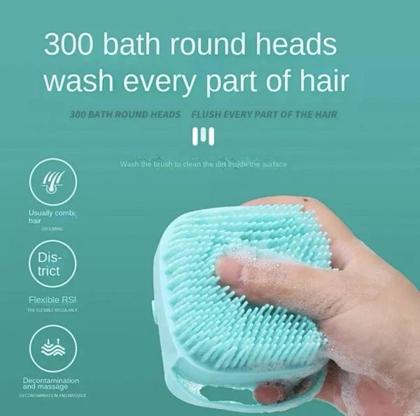 Bath Massage Brush With Soap And Shampoo Dispenser Soft Silicone Bristle.