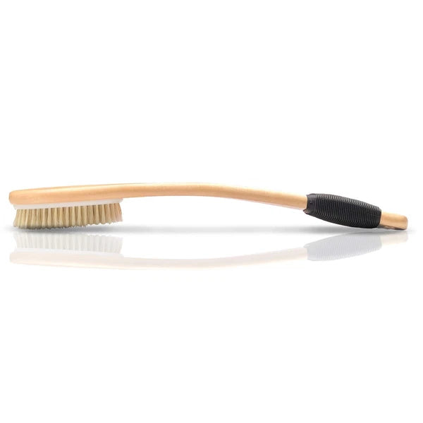 Wooden Curved Long Handle Bath Brush Natural Bristle Exfoliating Scrubber