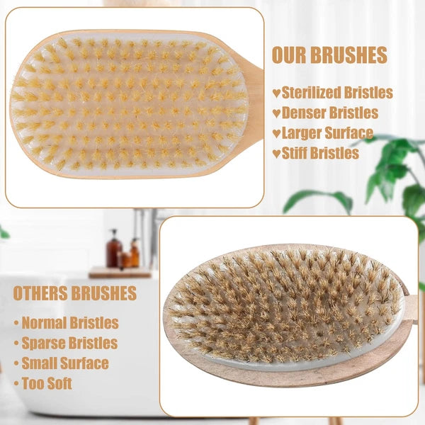 Back Scrubber with Wooden Handle Stiff Boar Bristles Bath Brush for Shower