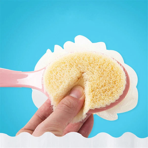 New Long Handle Back Brush Scrubber 2 In 1 Bath Puff Rich Bubbles Shower Sponge