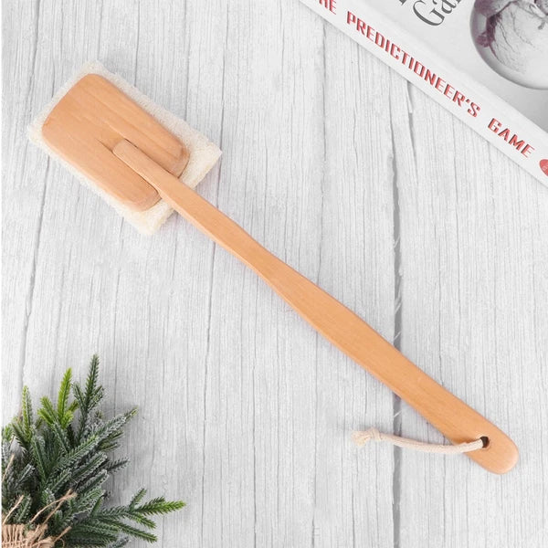 Natural Loofah Exfoliating Bath Body Brush on A Wooden Handle