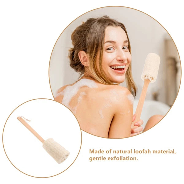 Loofah Bath Brush with Long Wooden Handle for Skin Care and Cleaning