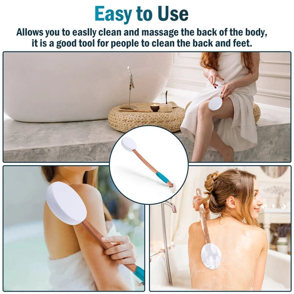 Body Brush Shower Scrubber Lotion Applicator Sponge Bath Back Brush Long Handle