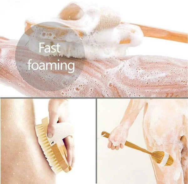 Durable Natural Long-Handled Bath Shower Body Back Dry Skin Spa Scrubber Brush D