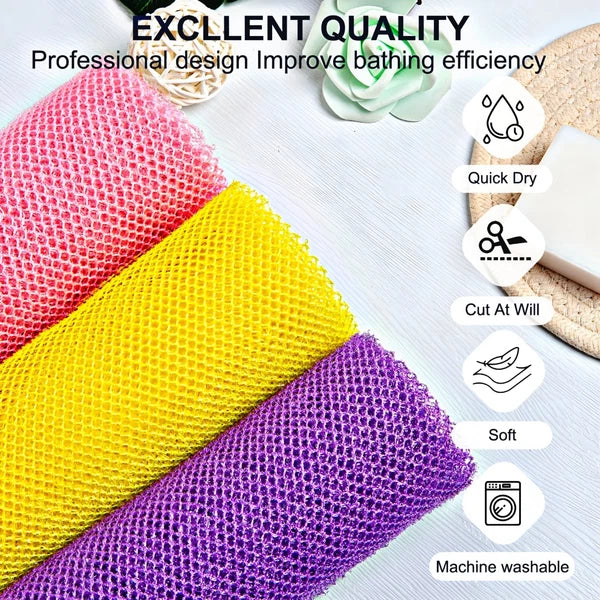 3Pcs African Exfoliating Net Sponge Long Bath Scrubber Deep Body Cleaning Tool