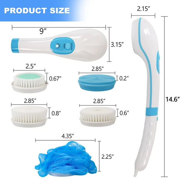 Electric Bath Brush Back Scrubber for Shower, Detachable Long Handle Exfoliat...