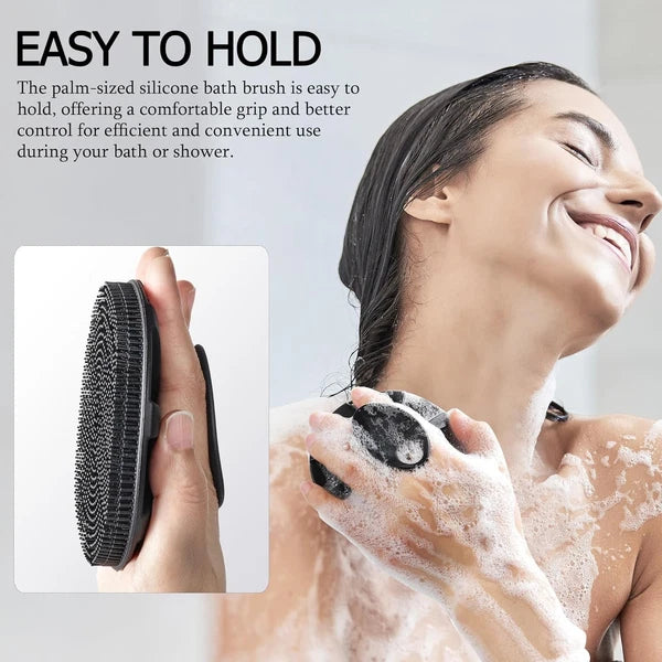 Black Soft Silicone Body Scrubber - Hygienic Exfoliating Shower Brush for Family