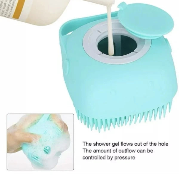 Bath Massage Brush With Soap And Shampoo Dispenser Soft Silicone Bristle.