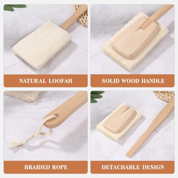 Loofah Bath Brush Work Wood Handle Shower Scrubber for Cleaning Body