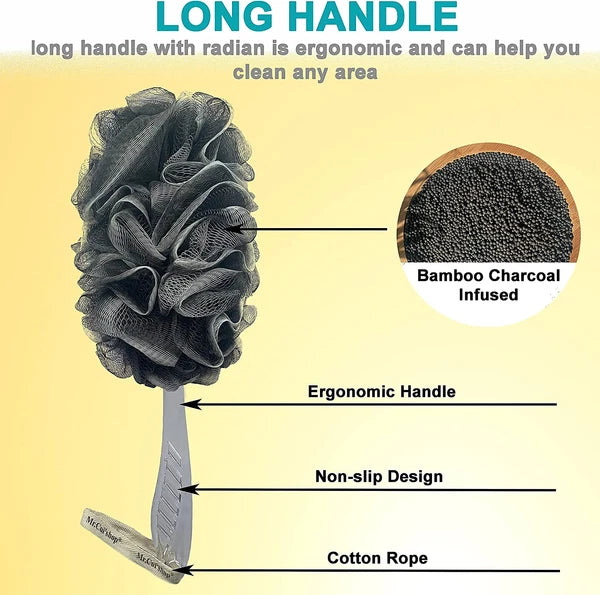 2 Pcs/Set Charcoal Exfoliating Loofah Bath Back Brush on a Stick - Long Handle
