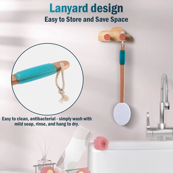 Body Brush Shower Scrubber Lotion Applicator Sponge Bath Back Brush Long Handle