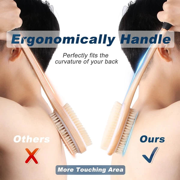 Ergonomically Back Scrubber for Shower,Double-Sided Back Long Handle Wet & Dry B